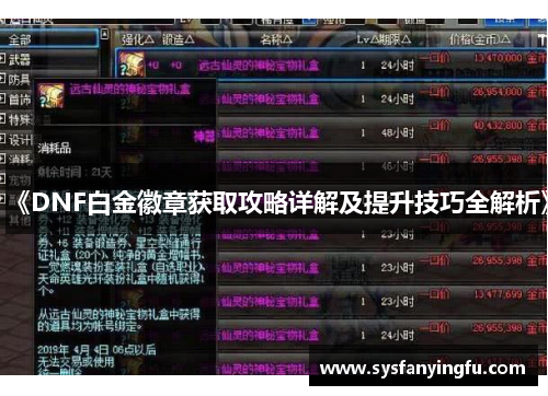 《DNF白金徽章获取攻略详解及提升技巧全解析》 《DNF白金徽章获取攻略详解及提升技巧全解析》